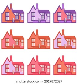 vector set of multi-colored houses on a white background in a classic style