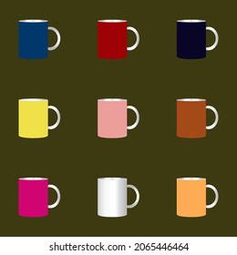 Vector set of multicolored mugs.