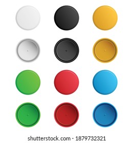 Vector set of multi-colored plastic bottle caps. Mockup covers isolated on white background.