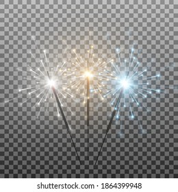 Vector Set Of Multicolored Sparklers. Bengal Lights Png, Sparks, Fireworks. Flash A Lawsuit, Burning Lights. Christmas Lights.