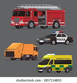 Vector set of municipal services vehicles