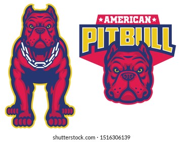 vector of set of muscle pitbull dog in sport mascot style