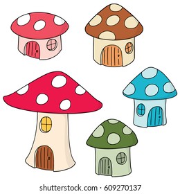vector set of mushroom house