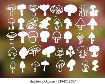 Vector set of mushrooms for laser cutting. Silhouettes of autumn mushrooms for design, cutting from paper, on plotters.