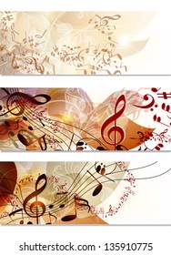 Vector set of  music background with leafs, ornament and notes