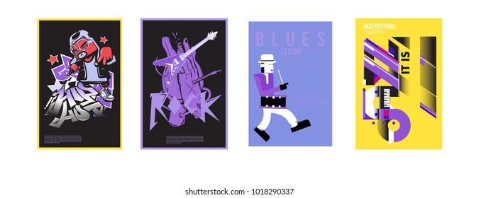Vector set of music event poster design template. Rock, jazz, blues and hip hop poster design. Eps 10. 