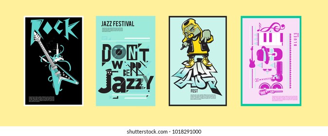 Vector set of music event poster design template. Rock, jazz, blues and hip hop poster design. Eps 10. 