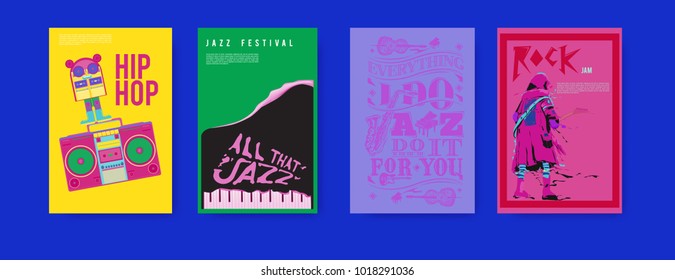 Vector set of music event poster design template. Rock, jazz, blues and hip hop poster design. Eps 10. 