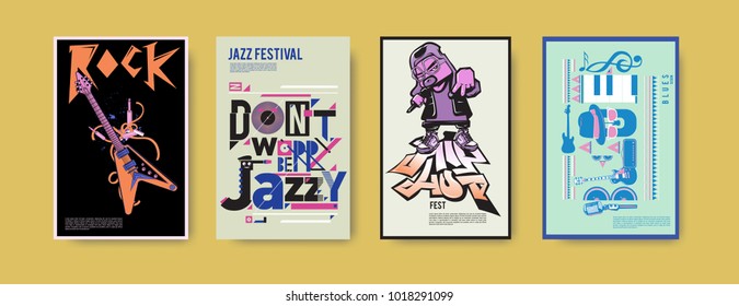 Vector set of music event poster design template. Rock, jazz, blues and hip hop poster design. Eps 10. 