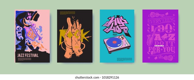 Vector set of music event poster design template. Rock, jazz, blues and hip hop poster design. Eps 10. 
