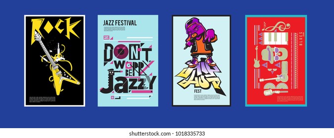 Vector set of music event poster design template. Rock, jazz, blues and hip hop poster design. Eps 10. 