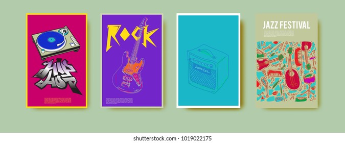 Vector set of music event poster design template. Rock, jazz, blues and hip hop poster design. Eps 10. 