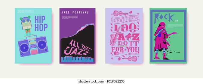 Vector set of music event poster design template. Rock, jazz, blues and hip hop poster design. Eps 10. 