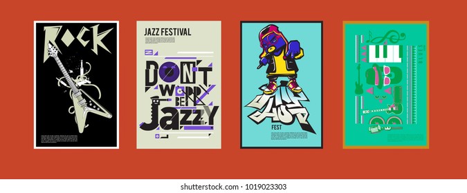 Vector set of music event poster design template. Rock, jazz, blues and hip hop poster design. Eps 10. 
