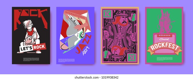 Vector set of music event poster design template. Rock, jazz, blues and hip hop poster design. Eps 10. 