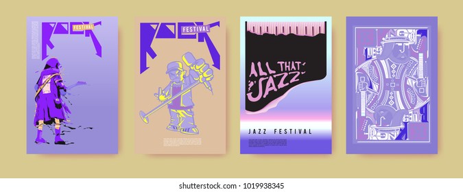 Vector set of music event poster design template. Rock, jazz, blues and hip hop poster design. Eps 10. 