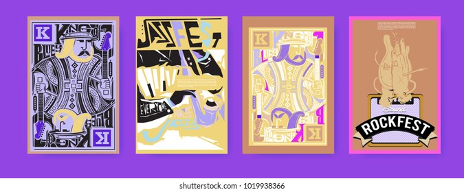 Vector set of music event poster design template. Rock, jazz, blues and hip hop poster design. Eps 10. 