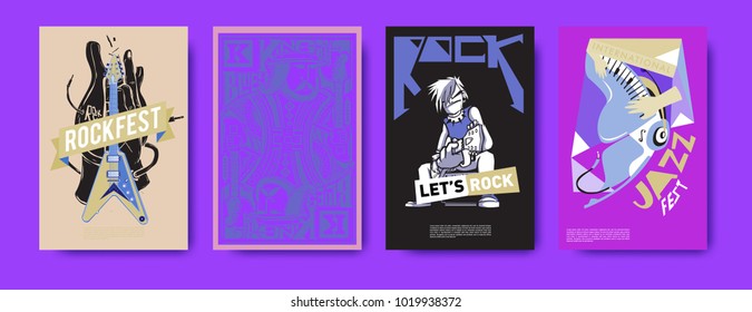 Vector set of music event poster design template. Rock, jazz, blues and hip hop poster design. Eps 10. 