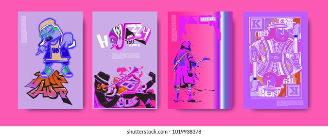 Vector set of music event poster design template. Rock, jazz, blues and hip hop poster design. Eps 10. 