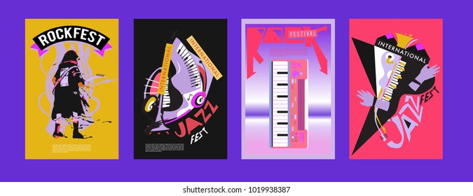Vector set of music event poster design template. Rock, jazz, blues and hip hop poster design. Eps 10. 