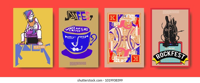 Vector set of music event poster design template. Rock, jazz, blues and hip hop poster design. Eps 10. 