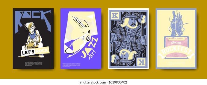 Vector set of music event poster design template. Rock, jazz, blues and hip hop poster design. Eps 10. 