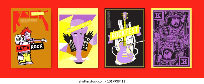 Vector set of music event poster design template. Rock, jazz, blues and hip hop poster design. Eps 10. 