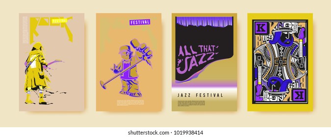 Vector set of music event poster design template. Rock, jazz, blues and hip hop poster design. Eps 10. 