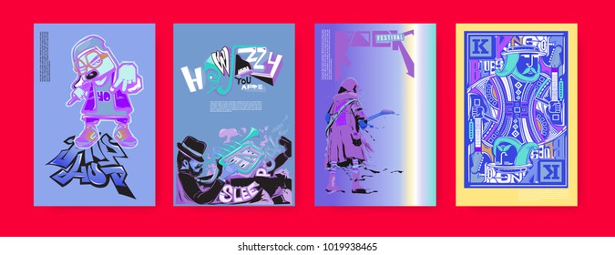 Vector set of music event poster design template. Rock, jazz, blues and hip hop poster design. Eps 10. 