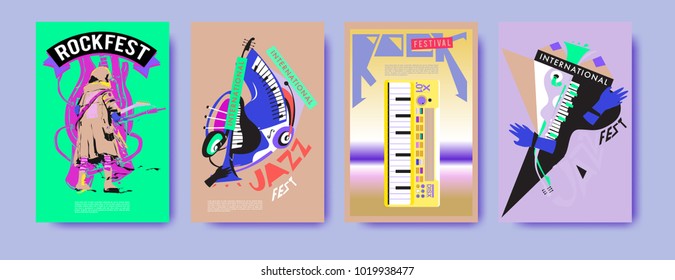 Vector set of music event poster design template. Rock, jazz, blues and hip hop poster design. Eps 10. 