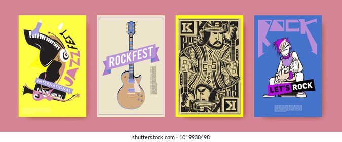 Vector set of music event poster design template. Rock, jazz, blues and hip hop poster design. Eps 10. 