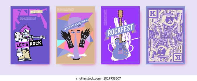 Vector set of music event poster design template. Rock, jazz, blues and hip hop poster design. Eps 10. 