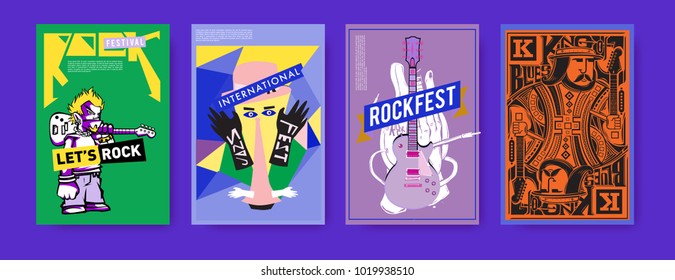 Vector set of music event poster design template. Rock, jazz, blues and hip hop poster design. Eps 10. 