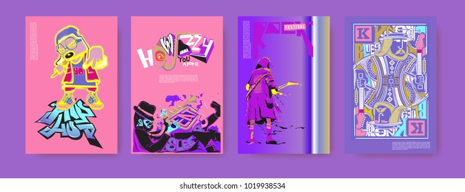 Vector set of music event poster design template. Rock, jazz, blues and hip hop poster design. Eps 10. 