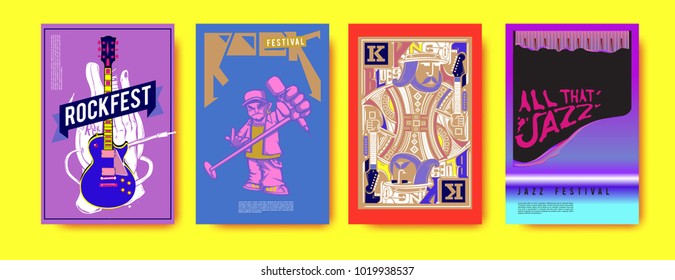 Vector set of music event poster design template. Rock, jazz, blues and hip hop poster design. Eps 10. 
