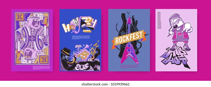 Vector set of music event poster design template. Rock, jazz, blues and hip hop poster design. Eps 10. 