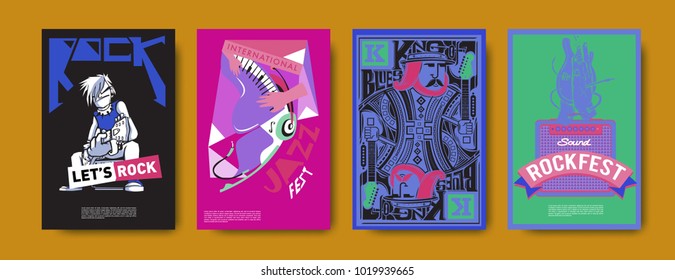 Vector set of music event poster design template. Rock, jazz, blues and hip hop poster design. Eps 10. 