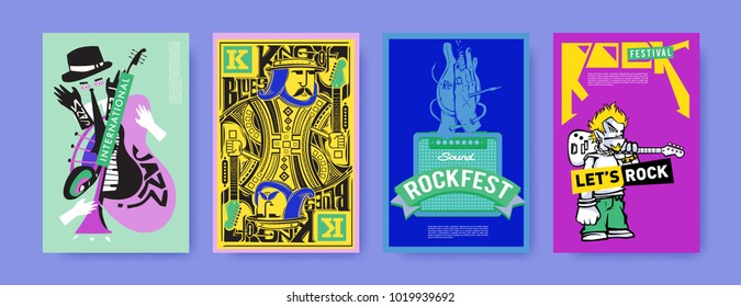 Vector set of music event poster design template. Rock, jazz, blues and hip hop poster design. Eps 10. 