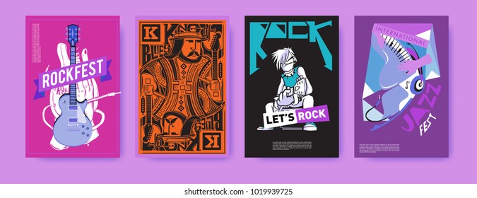 Vector set of music event poster design template. Rock, jazz, blues and hip hop poster design. Eps 10. 