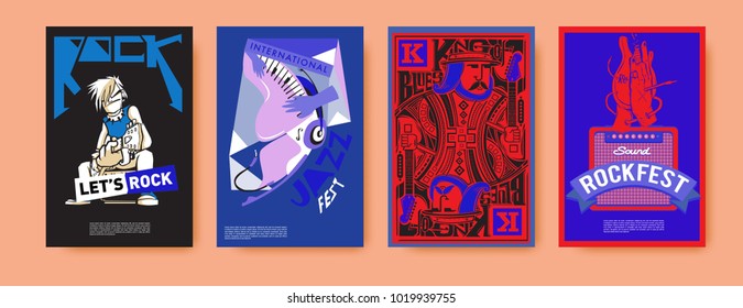 Vector set of music event poster design template. Rock, jazz, blues and hip hop poster design. Eps 10. 