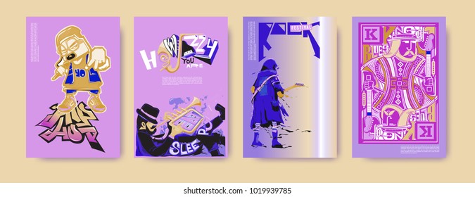 Vector set of music event poster design template. Rock, jazz, blues and hip hop poster design. Eps 10. 