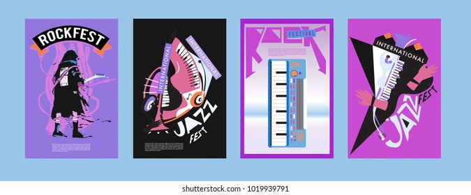 Vector set of music event poster design template. Rock, jazz, blues and hip hop poster design. Eps 10. 