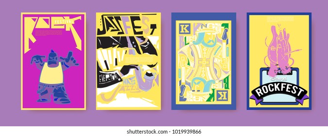 Vector set of music event poster design template. Rock, jazz, blues and hip hop poster design. Eps 10. 