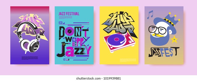 Vector set of music event poster design template. Rock, jazz, blues and hip hop poster design. Eps 10. 