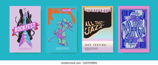 Vector set of music event poster design template. Rock, jazz, blues and hip hop poster design. Eps 10. 