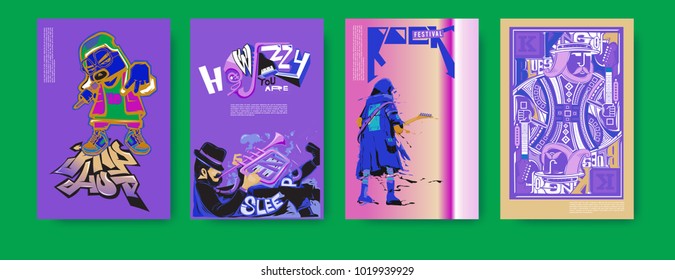 Vector set of music event poster design template. Rock, jazz, blues and hip hop poster design. Eps 10. 