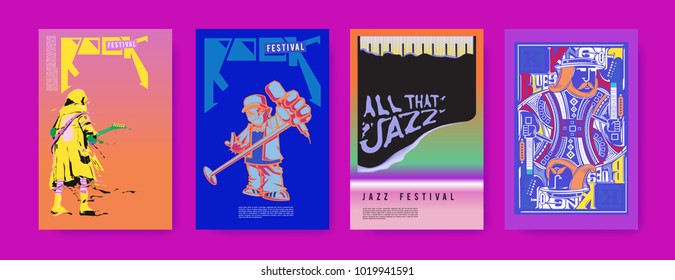 Vector set of music event poster design template. Rock, jazz, blues and hip hop poster design. Eps 10. 