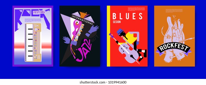 Vector set of music event poster design template. Rock, jazz, blues and hip hop poster design. Eps 10. 