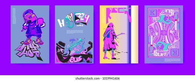 Vector set of music event poster design template. Rock, jazz, blues and hip hop poster design. Eps 10. 