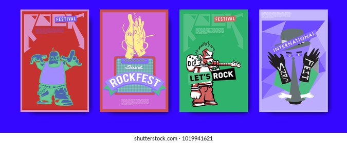 Vector set of music event poster design template. Rock, jazz, blues and hip hop poster design. Eps 10. 